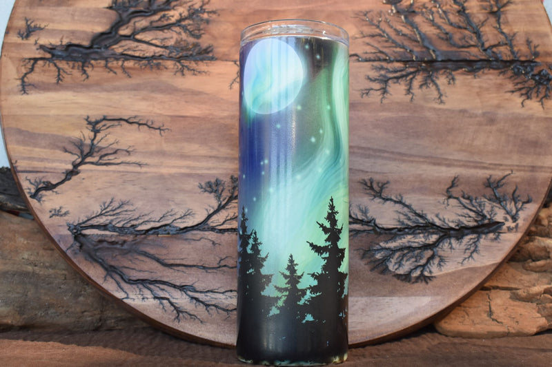 Pre-Designed 20 oz Tumbler Northern Lights with Wolf