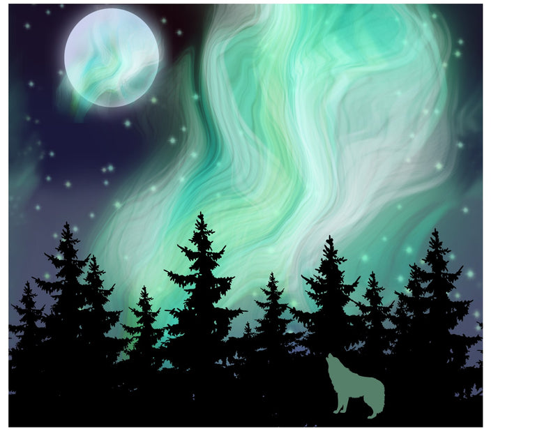 Pre-Designed 20 oz Tumbler Northern Lights with Wolf